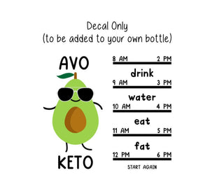 Avo Keto Water Bottle Decal Water Tracker Decal, Keto Diet Water Bottle Tracker and Design, Decal Only, Fitness Water Decal, Avocado Decal